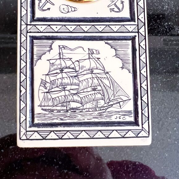 Vintage Faux Scrimshaw Sailing Whaling Nautical Quartz Clock **Not Working** - Picture 2 of 7